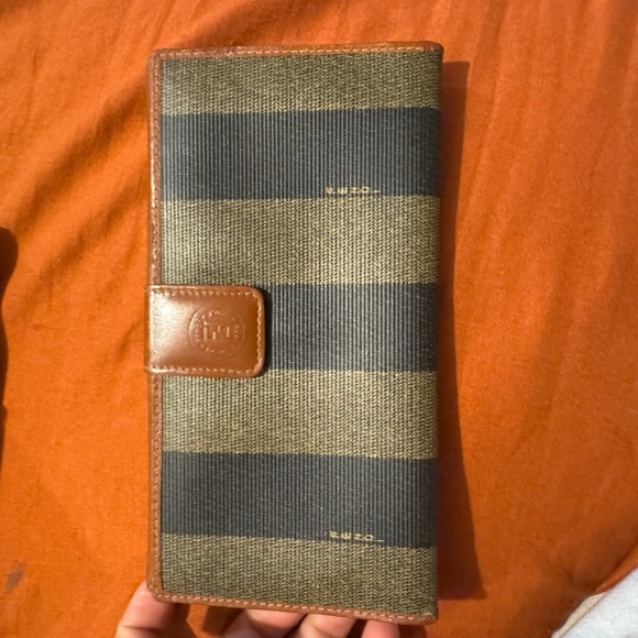 Fendi Striped Wallet with Brown Leather Trim - Picture 1 of 9